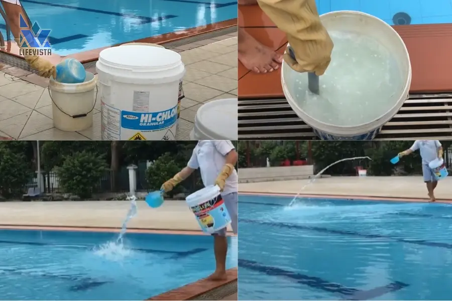 sử dụng clo 70g khử trùng hồ bơi