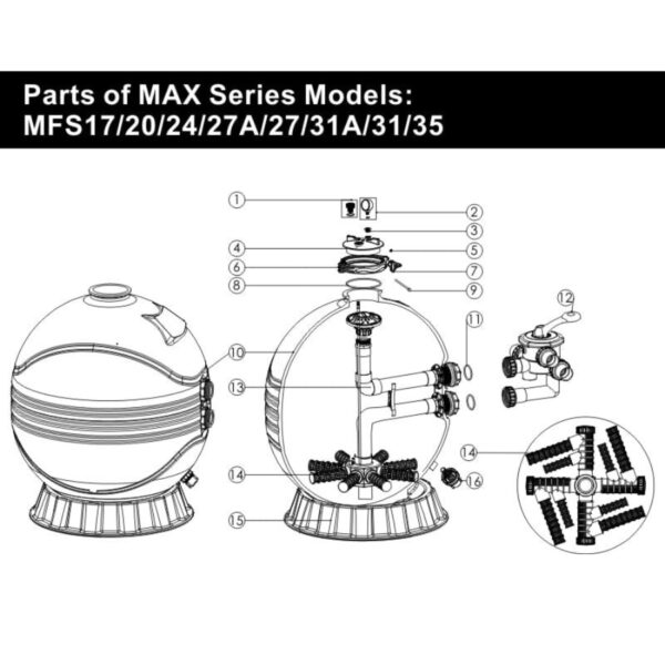 Cấu tạo bình lọc cát Emaux MFS van ngang