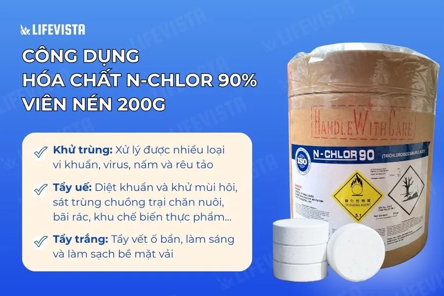 công dụng chlorine N-chlor 90% viên nén