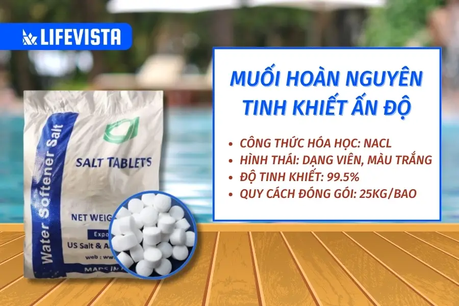 Bên cạnh muối tinh thể, muối viên hoàn nguyên NaCl tinh khiết Ấn Độ cũng là lựa chọn phổ biến trong nhiều ngành công nghiệp, đặc biệt là xử lý nước và làm mềm nước. Loại muối này có dạng viên nén tròn, kích thước đồng đều, giúp hòa tan chậm và duy trì hiệu suất xử lý nước trong thời gian dài.