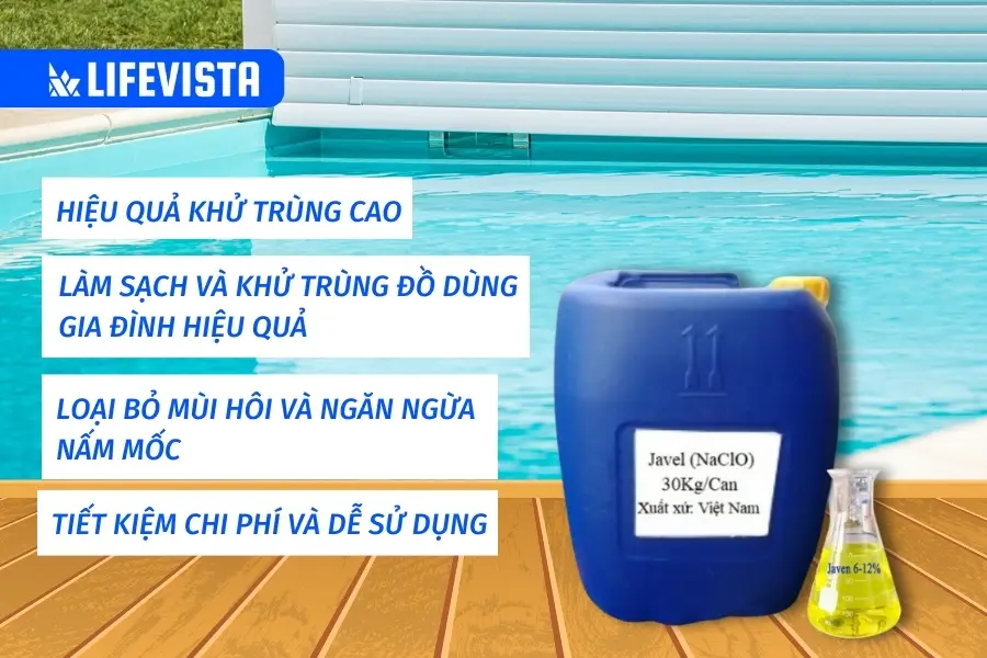 Sử dụng Javen khử trùng nước và vệ sinh đồ dùng gia đình mang lại nhiều lợi ích quan trọng trong việc bảo vệ sức khỏe và đảm bảo môi trường sống sạch sẽ. Nhờ khả năng diệt khuẩn mạnh mẽ, dung dịch Javen khử trùng giúp loại bỏ vi khuẩn, virus, nấm mốc và các tác nhân gây bệnh khác.