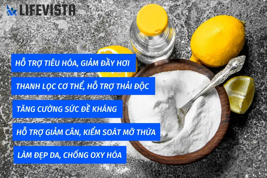 Không chỉ là một nguyên liệu tạo vị chua tự nhiên, bột chanh (hay còn gọi là axit chanh hoặc bột chua) còn mang lại nhiều lợi ích cho sức khỏe như hỗ trợ tiêu hóa, đẹp da, chống oxy hóa, tăng cường đề kháng,...