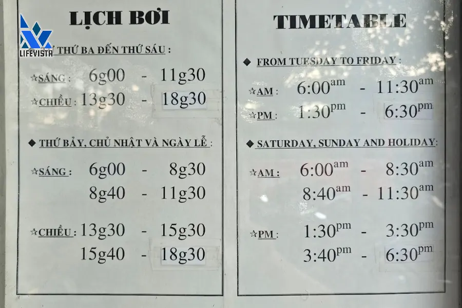 Lịch hồ bơi Lam Sơn quận 5