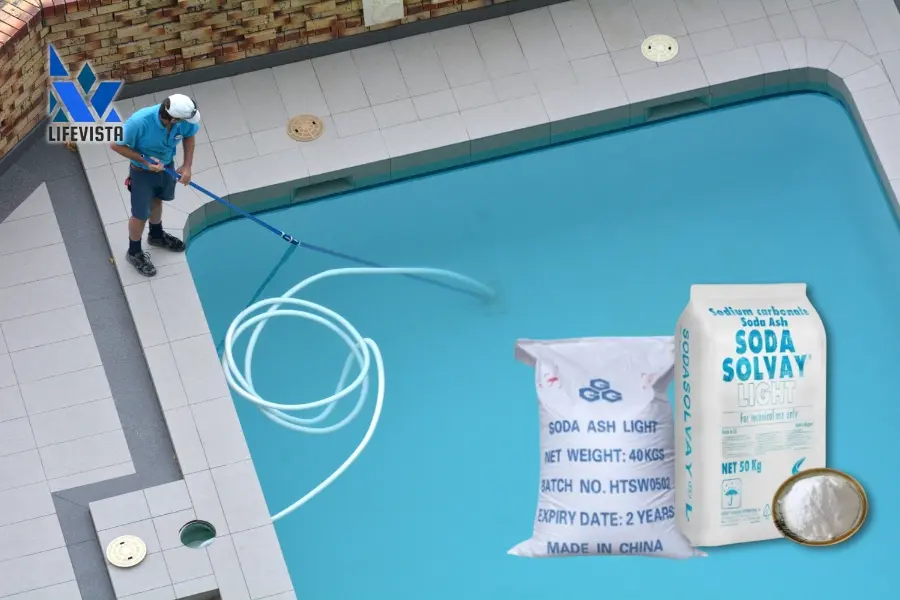 soda dùng để làm mềm nước cứng hồ bơi