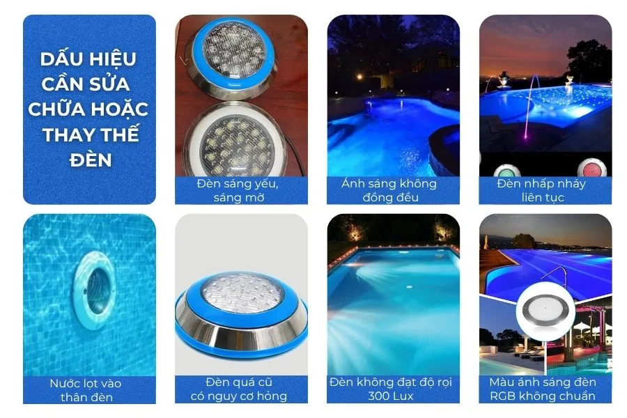 dấu hiệu cần sửa chữa đèn bể bơi