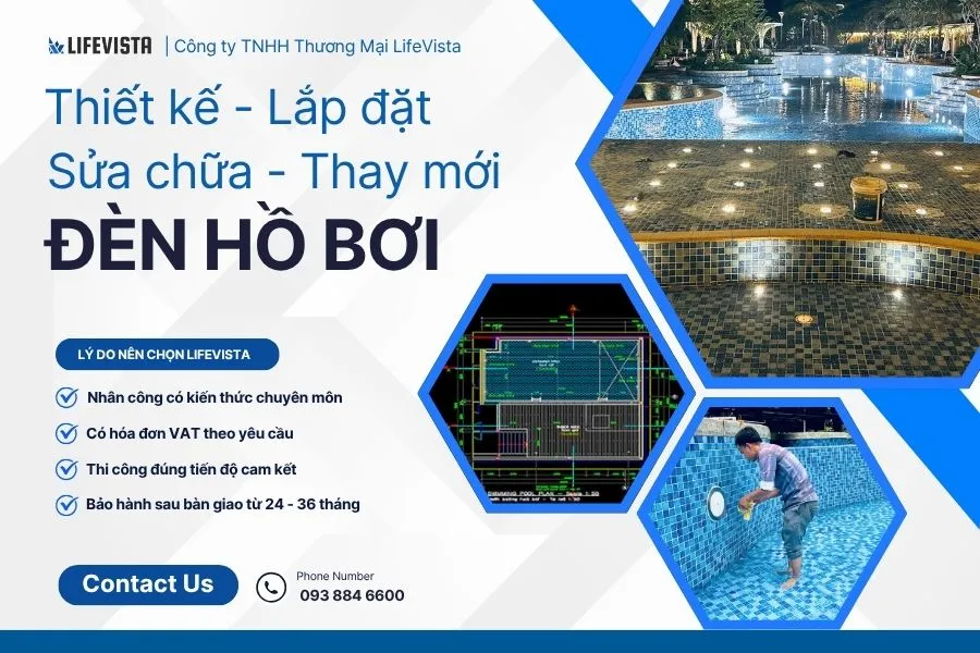dịch vụ thiết kế lắp đặt sửa chữa thay mới đèn hồ bơi