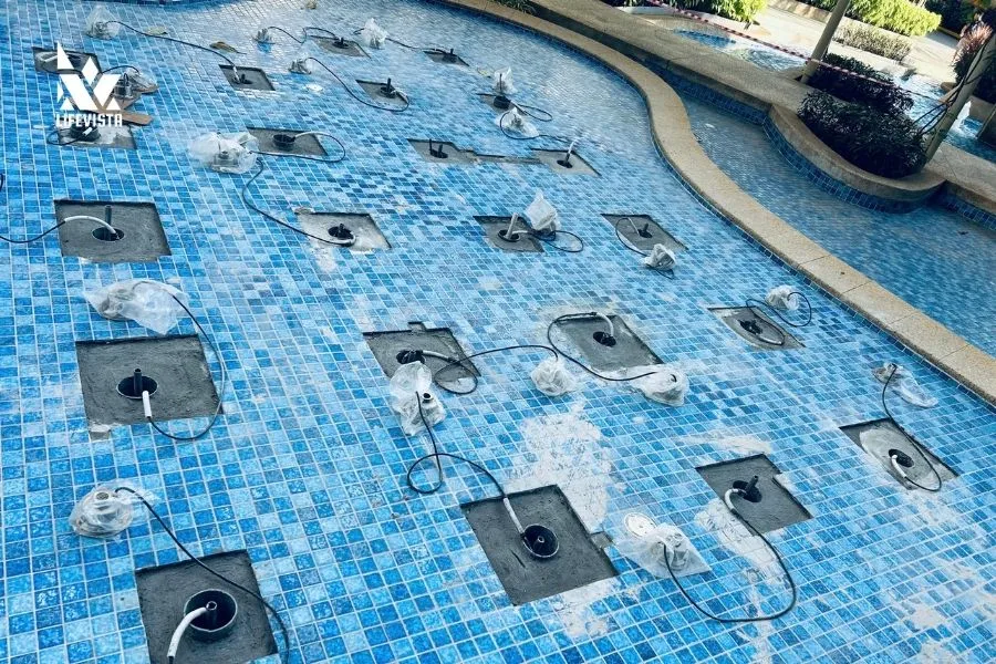 hoàn thiện dây lắp đặt đèn bể bơi